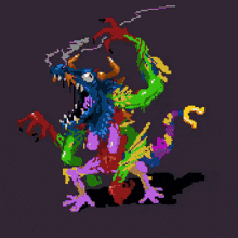 a pixel art drawing of a colorful swirl