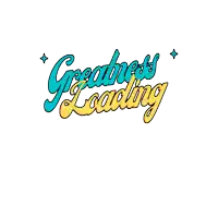 a logo that says greatness loading in blue and yellow