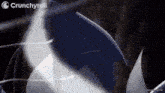 a close up of a person 's face with a crunchyroll logo in the corner .