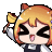 a pixel art drawing of a girl with a cat ear holding a brush .
