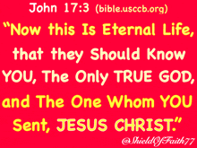 a red background with yellow text that says " now this is eternal life that they should know you "