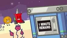 a cartoon shows a sign that says " 1 minute remains "