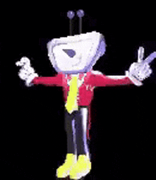 a cartoon character is giving the middle finger while standing on a black background .