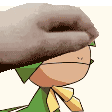 a cartoon character with a scarf around his neck is wearing a hat and a scarf .