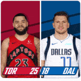 two basketball players one from the raptors and one from dallas