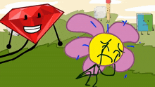 a cartoon drawing of a diamond and a flower with a sad face