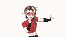 a drawing of a person wearing a red shirt and sunglasses