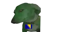 a green dog with the flag of bosnia and herzegovina on its chest