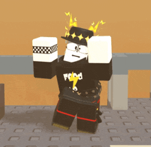 a cartoon character wearing a shirt that says food
