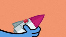 a cartoon of a person holding a pink rocket