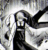 a black and white drawing of a person carrying another person with the word mosh in the corner