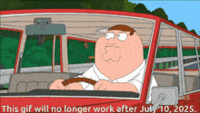 a cartoon of peter griffin driving a red car