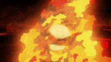 a cartoon drawing of a person 's face surrounded by flames and smoke