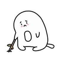 a cartoon drawing of a person holding a stick with the letter u on it