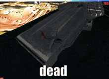 a computer screen shows a plane landing on a runway and the word dead below it