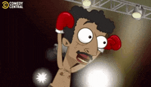 a cartoon of a man wearing red boxing gloves with comedy central written on the bottom