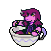 a pixel art drawing of a girl in a cup
