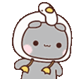 a cartoon cat wearing a white hat with a duck on it 's head .