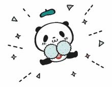 panda line character fighting fighto cheering