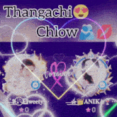a purple background with the words thangachi chlow and sweety
