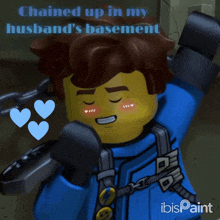 a lego character is chained up in his husbands basement