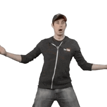 a man wearing a hat and a black hoodie with the word youtube on it .