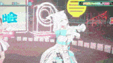 a girl with white hair is dancing in a video game