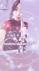 a picture of a woman with the words assalamu alaikum wr.wb. on it