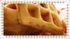 a close up of a waffle on a plate with a border around it .