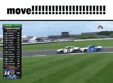 a nascar race is being shown on nbc and the word move is on the bottom