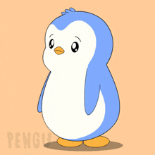 a cartoon penguin is standing in front of a sign that says pengu