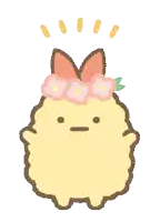 a cartoon of a fried shrimp with a flower crown on its head