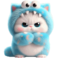 a blue stuffed animal with big eyes and teeth