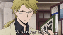 a man holding a book with vera is her ideal written on the bottom
