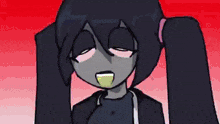 a cartoon of a girl with pigtails and a yellow tongue sticking out of her mouth .