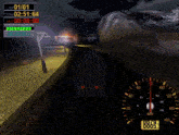 a video game screen shows a truck driving past a red sign that says start