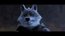a cartoon wolf with red eyes is wearing a cape and a cloak .