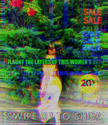 an advertisement for women 's day sale with a woman walking