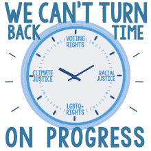 vote racism climate justice we cant turn back time on progress clock