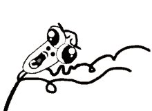 a black and white drawing of a cartoon character with a surprised look on its face .