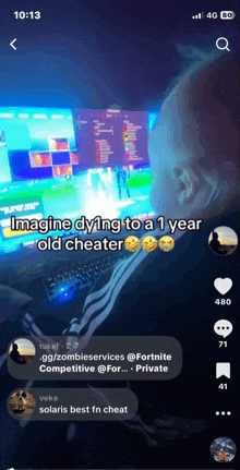 a screenshot of a video on a phone that says imagine dying to a year old cheater