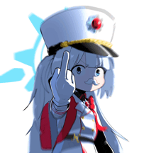 a cartoon character wearing a white hat with a red flower on it is giving the middle finger