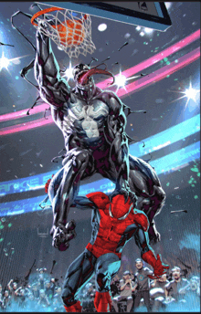 a basketball game between venom and spider man