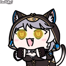 a cartoon drawing of a girl with a cat hood and darthilles written below her