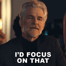 a man with a beard and a suit says i 'd focus on that