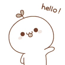 a cartoon character with a plant growing out of it 's head says hello !