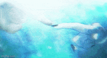a painting of two hands touching each other in the ocean .