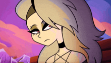 a cartoon drawing of a woman with a choker around her neck
