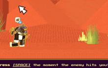 a screenshot of a video game that says press space the moment the enemy hits you !