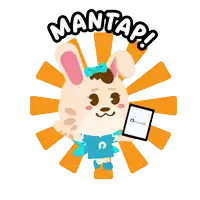 a cartoon of a bunny holding a cell phone with the words " mantap " written above it